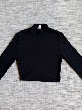 Women's Black Long-Sleeve Cropped Mock Neck Top